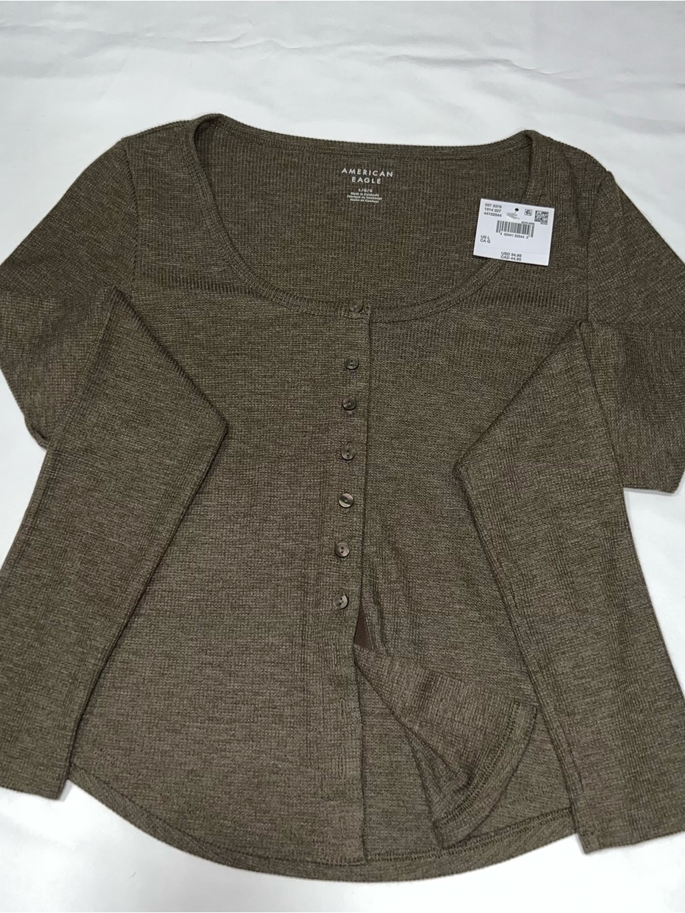 American Eagle Outfitters Olive-Brown Button Front Scoop Neck Top